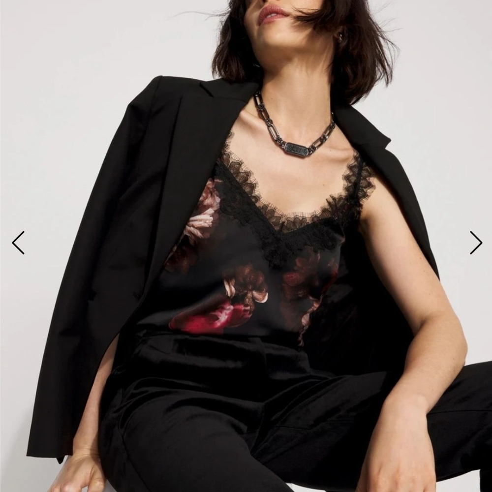 NWT White House Black Market Floral Lace Cami - Black and Red Sz XL
